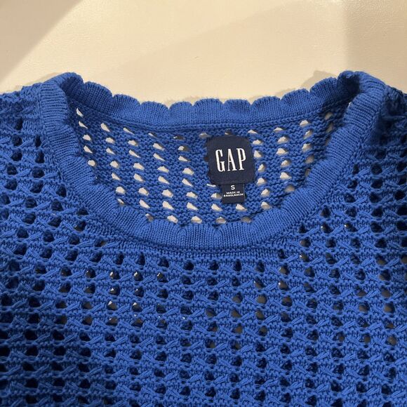 GAP Women’s Royal Blue Flutter Sleeve Cotton Crochet Sweater Top Size Small NWOT - Picture 10 of 10